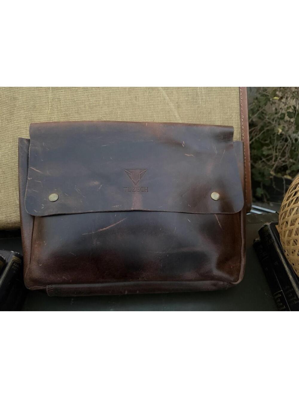 💼✨  TUZECH Brown Messenger Bag for Men Button Closure Brass Hardware Solid
